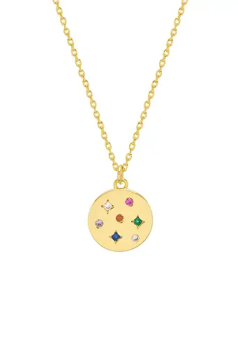 [EBN5628G] Mix CZ Coin Necklace - Gold Plated