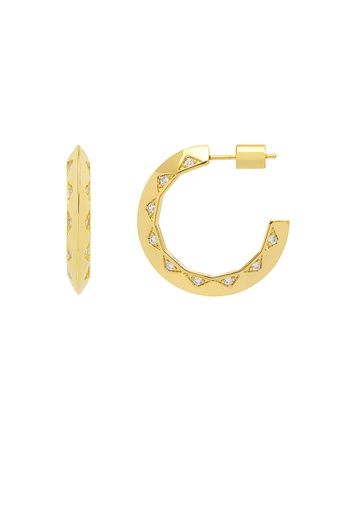 [EBE5663G] Quilting Pattern Inlay Hoops CZ - Gold Plated