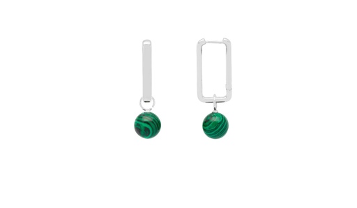 [EBE5674S] Elongated Square Hoop With Malachite Drop - Silver Plated