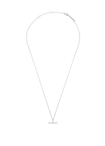 [EBN5682S] Floral Pattern Tbar Necklace - Silver Plated