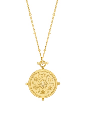 [EBN5690G] Floral Coin Necklace - Gold Plated