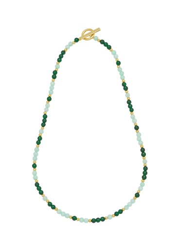 [EBN5691M] Mix Green Semi Precious Beaded Necklace With EB Tbar