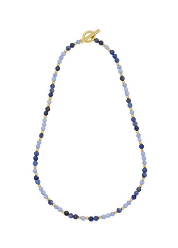 [EBN5692M] Mix Blue Semi Precious Beaded Necklace With EB Tbar