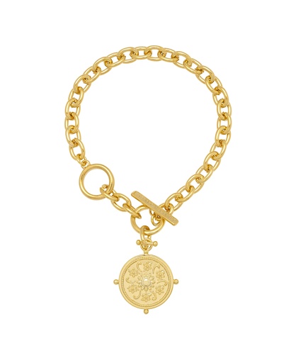 [EBB5698G] Floral Coin Bracelet - Gold Plated