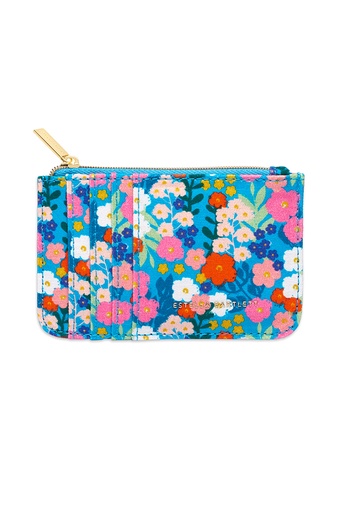 [EBP5720] Card Purse - Bright Blue Floral Print Cotton Canvas