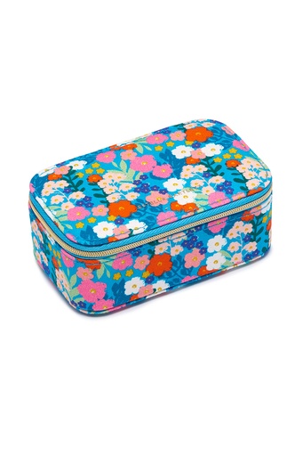 [EBP5721] Mini Jewellery Box - Bright Blue Floral Print Cotton Canvas