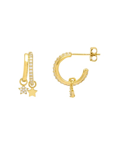 [EBE5777G] Duo Pave Star Hoops - Gold Plated