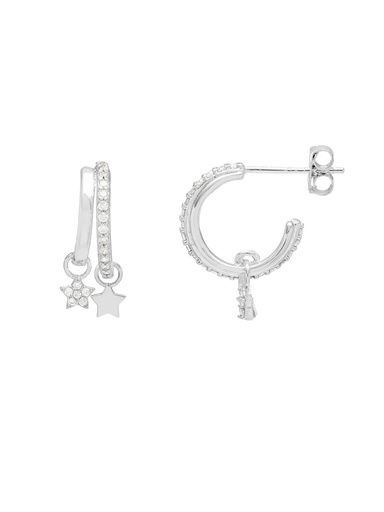 [EBE5778S] Duo Pave Star Hoops - Silver Plated