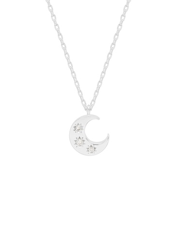 [EBN5789S] Three Stone Moon Necklace - Silver Plated