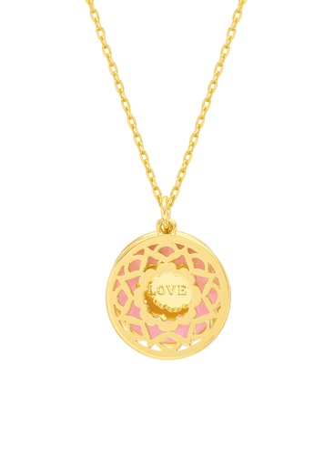 [EBN5794G] Pink Enamel Mandala Necklace - Gold Plated