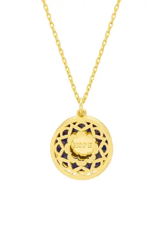 [EBN5795G] Blue Enamel Mandala Necklace - Gold Plated