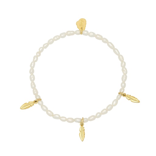 [EBB5813G] Pearl Triple Feather Bracelet - Gold Plated
